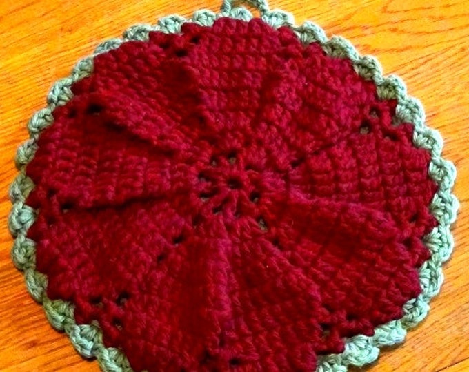 Hot Pad - Holiday or Any Day Trivet - Maroon and Sage 2 sided hotpad from Mainely Handcrafts