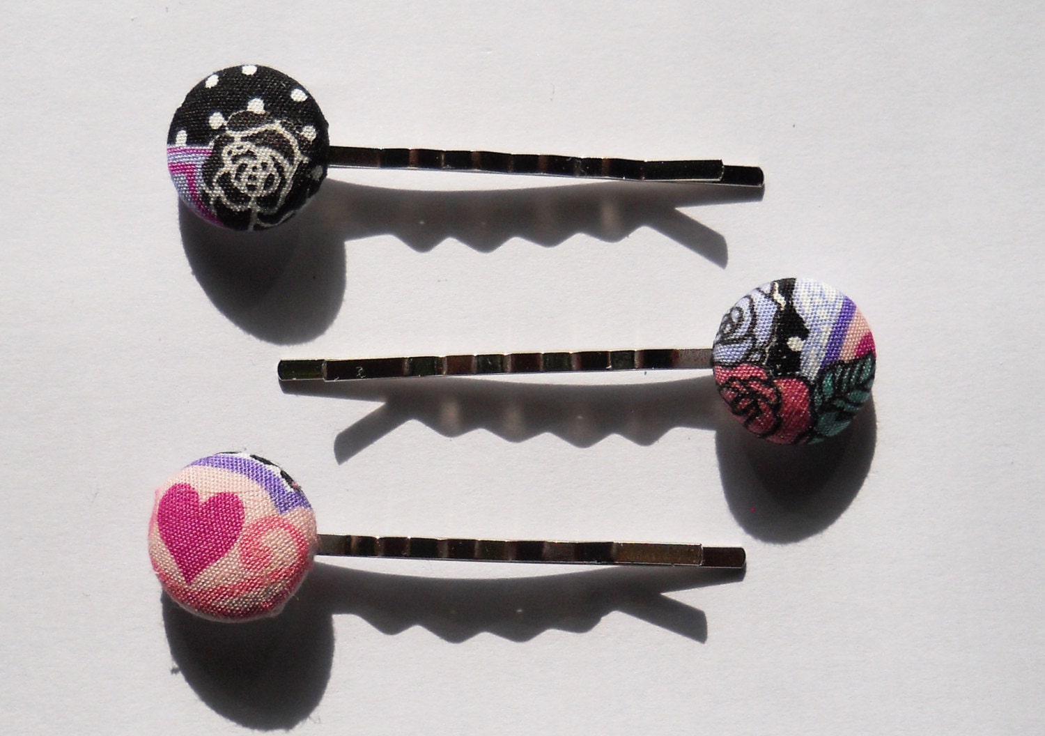 Japanese Fabric Covered Button Bobby Pins Hair PIns 3