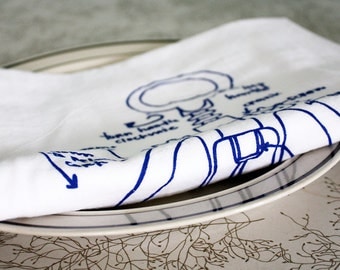 Wine diagram tea towel - white cotton floursack kitchen towel