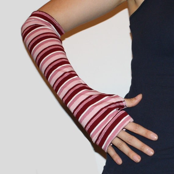 Pink and White Striped Arm Warmers