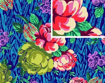 Tapestry Rose in Sapphire /1 Yard / Hapi Amy Butler Fabric / Cotton Quilt Apparel Fabric