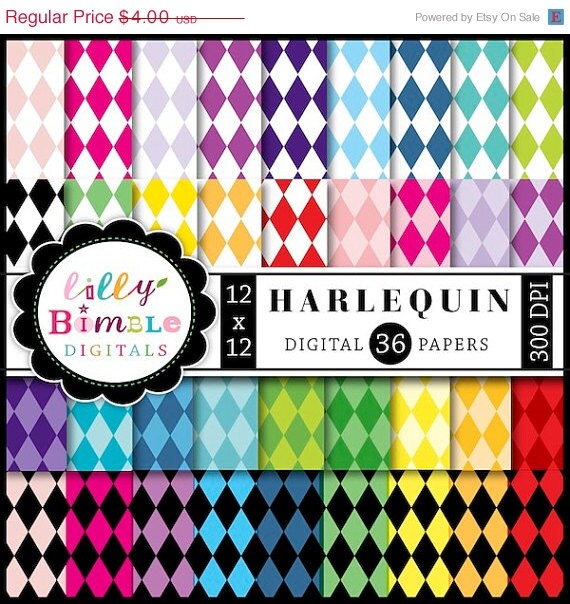 50% off Harlequin Diamond digital Papers for scrapbooking, cards, crafts 36 papers Il_570xn