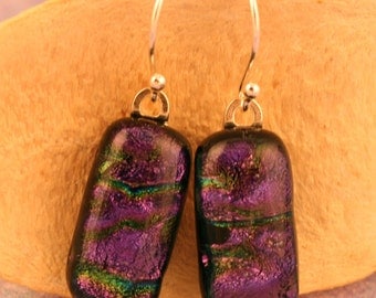 Sterling Silver Fused Glass Dichroic Earrings No. 146
