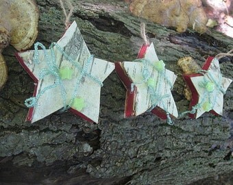 BIRCH BARK wooden STAR Hanging FoReST ornament