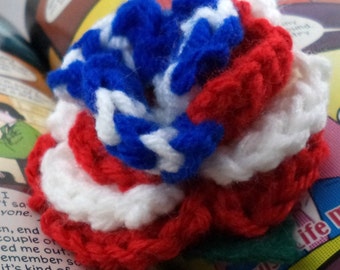 Crocheted Rose Barrette - Red, White, and Blue (SWG-HB-HEAM02)