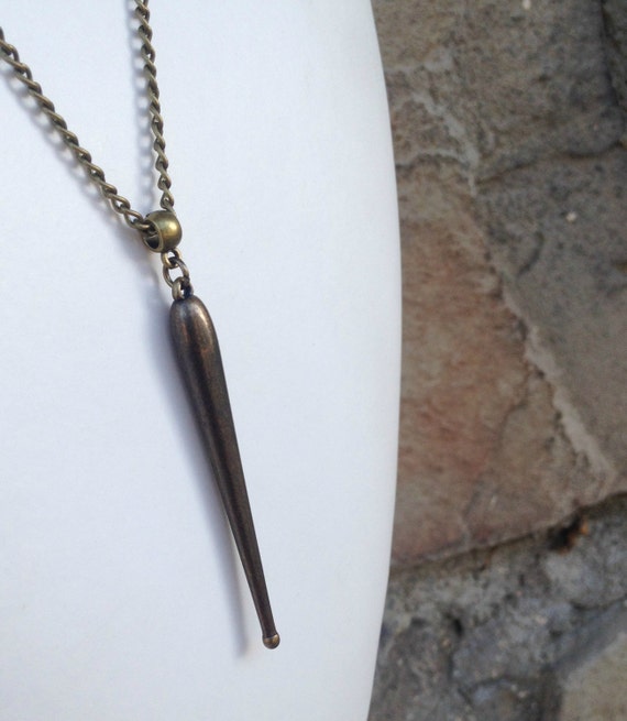 Long Spike Necklace in Bronze Mens Jewelry by CombustionGlassworks