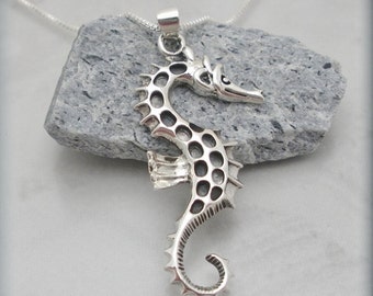 Seahorse Necklace Ocean Necklace Beach Jewelry Sterling Silver Pendant Sea Horse (SN667)