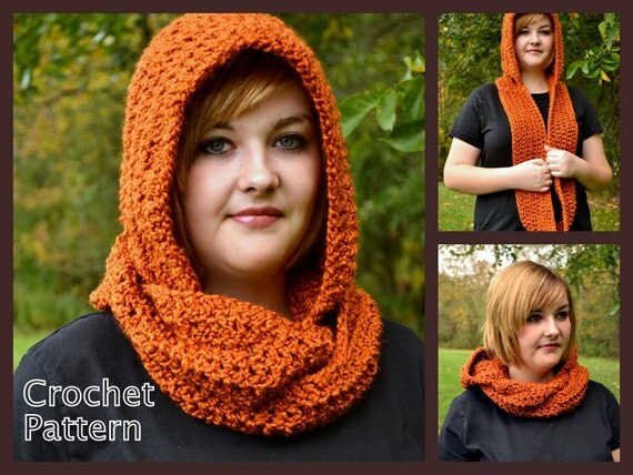 Crochet Pattern Hooded Scarf or Cowl Snood Hooded Scarf Pattern Crochet Hood Circle Scarf