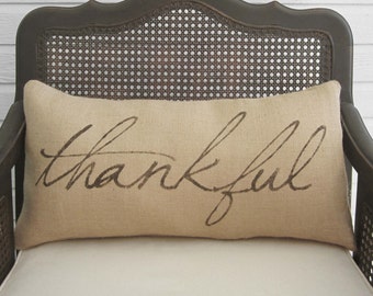 Thankful- Burlap Pillow - Fall Pillow - Thanksgiving Decor