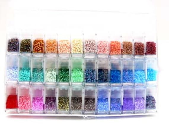 180 gr Miyuki DELICA Mix 11/0 Japanese Seed BEADS in Clear Organizer Storage Box with Flip Top Storage Containers