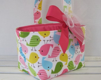Fabric Easter Basket Candy Bucket Bin Storage Container - Spring Birds Fabric