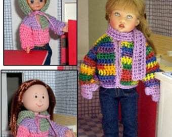 Madeline crochet pattern - 8" doll clothes PDF - outerwear, hoodie, cardigan