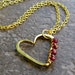 Garnet Open Heart Necklace, Hand Forged Brass Heart Pendant, Wire Wrapped Gemstones... January Birthstone, Valentine's Day