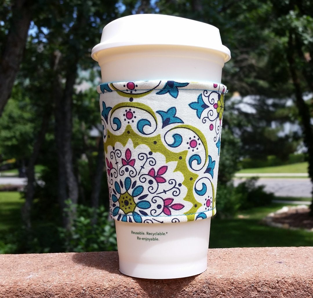 Fabric coffee cozy / cup sleeve / coffee sleeve / by dizzlePOP