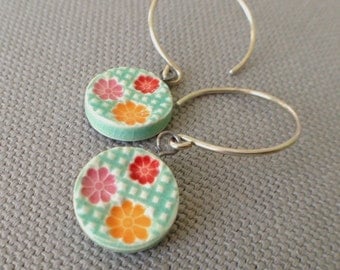 garden gate earrings, aqua ... handmade porcelain jewelry by Sofia Masri