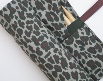 double pointed knitting needle case - organizer - crochet hook - organizer - 28 pockets -animal print camo