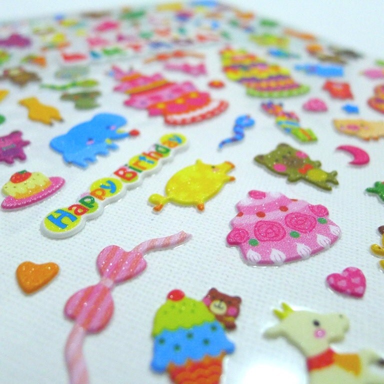 Cute Puffy Japanese Foam Glitter Stickers Animal Fun Birthday Party