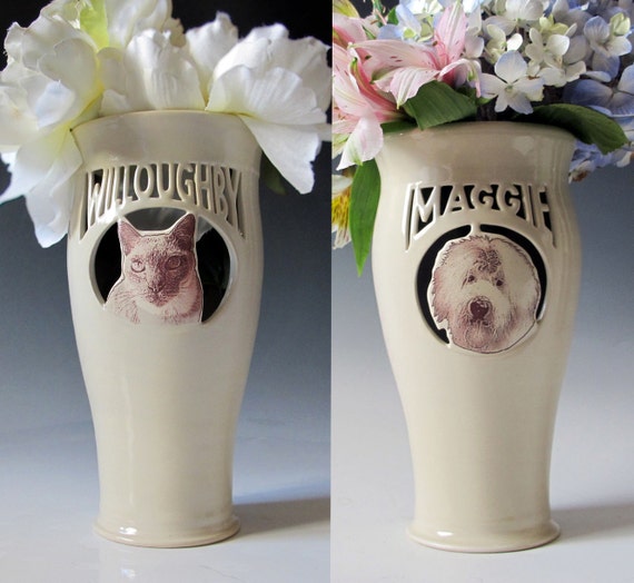 Items similar to Pet Memorial Vase with your favorite photo Dog, Cat, Horse, or any type of