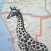 Giraffe Print on Map of Africa - 5 x 7 Giraffe Map Print - Safari Art - Giraffe Art on African Map