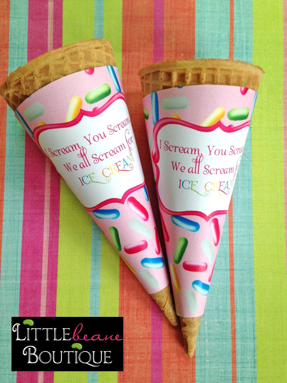 Printable Ice Cream Cone Wrappers DIY by LittlebeaneBoutique