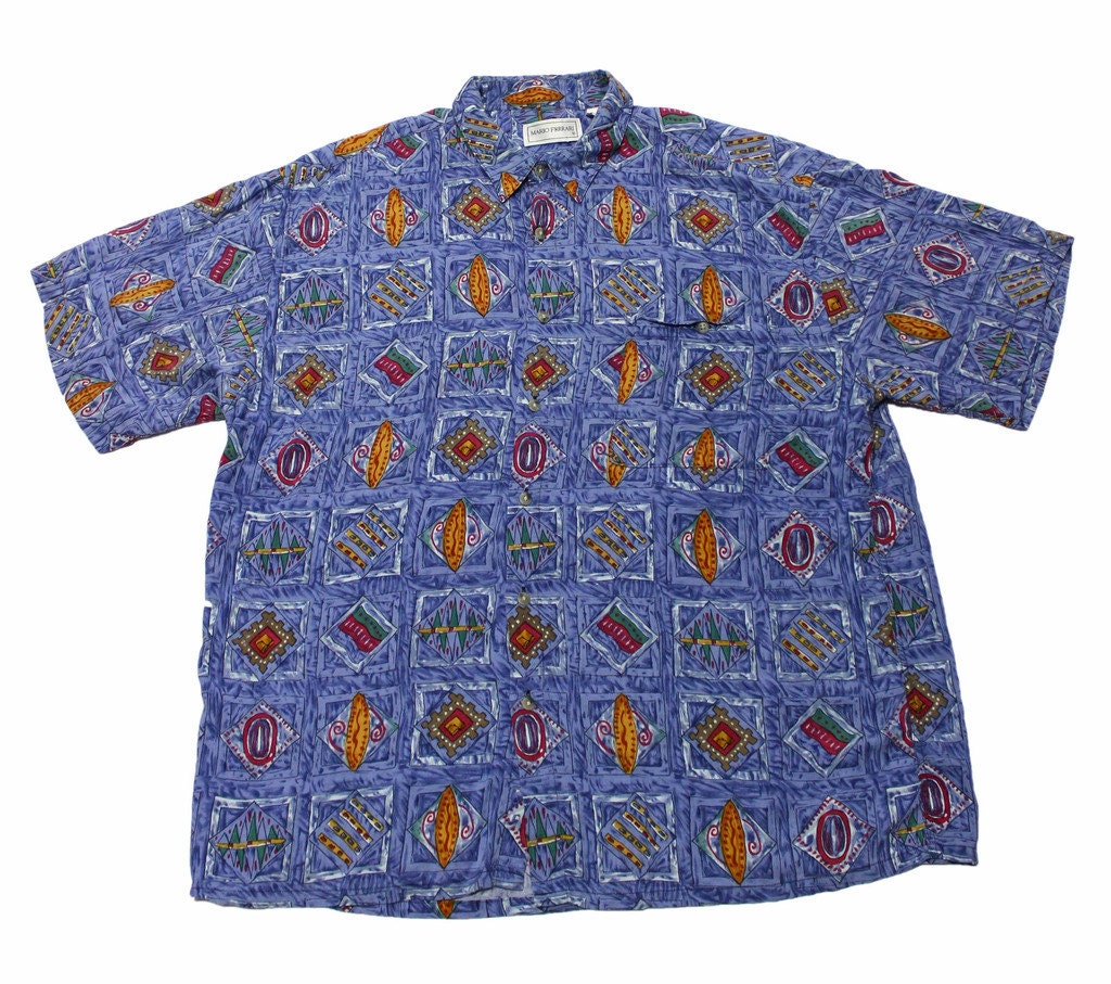 Vintage 90s Purple Rayon Button Up Shirt Mens Size XL