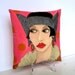 TRIXIE ART DECO pillow, hand painted pillow, rose color, gift for women, art deco, fun quote, novelty pillow, fur coat, art deco hat,