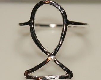 Jesus Ichthus Fish Ring Large Fish Fine Silver US Size 8 Handmade by Maggie McMane Designs