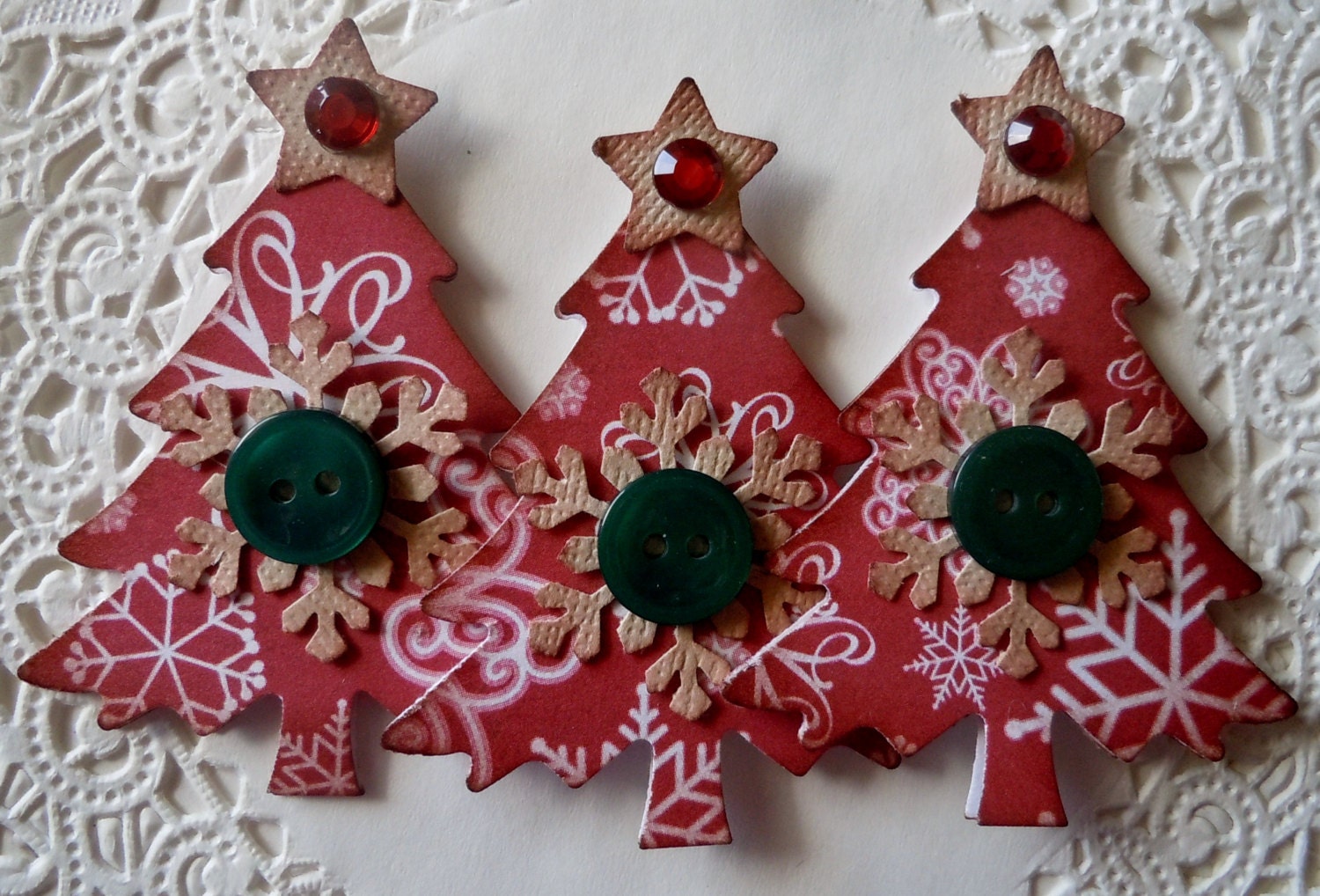 Christmas Tree EmbellishmentsSet Of 3Vintage by sarasscrappin