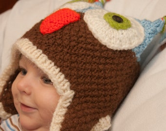 Retro Brown Owl Hat 3-9 months