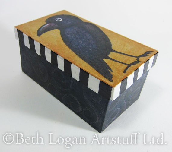 Happy Little Raven HandPainted Paper Mache Goodie Box