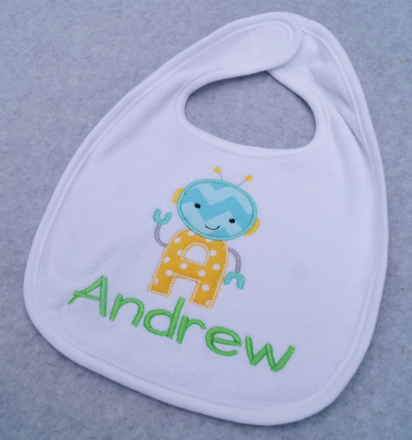 PERSONALIZED Baby Bib Robot Baby Bib Monogrammed Baby Bib