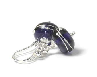 Dark Violet Lampwork Glass Earrings | 'Simplicity' | Artisan Glass and Sterling Silver