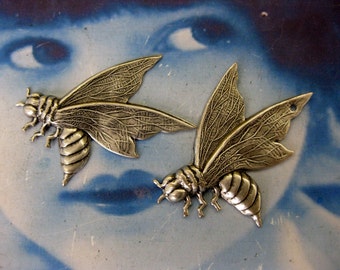 Silver Ox Plated Bee Stampings 744SOX x2