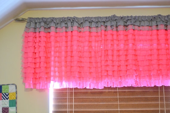 Gray and Hot Pink Colorblocked Ruffle Curtain Valance