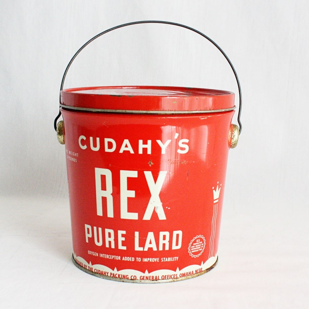 Vintage tin Cudahys Rex Pure Lard lard bucket by OldCottonwood