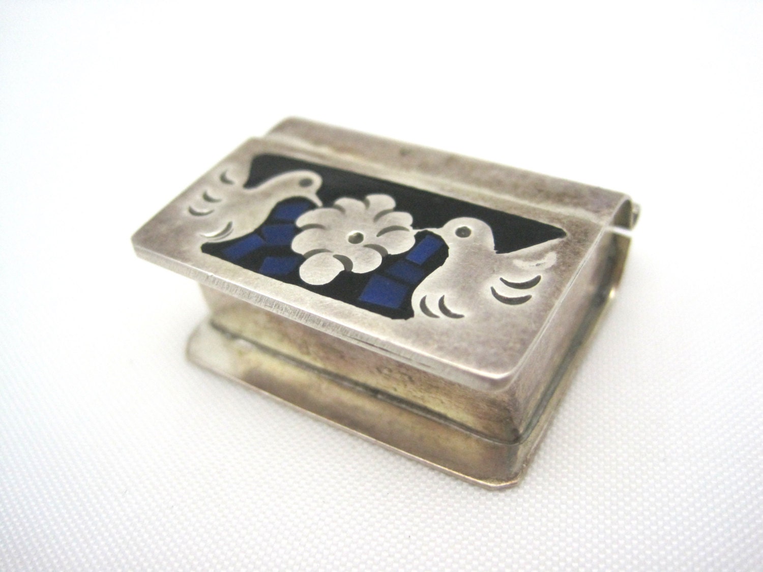 Vintage Sterling Mexican Silver Pill Box Book Shaped with