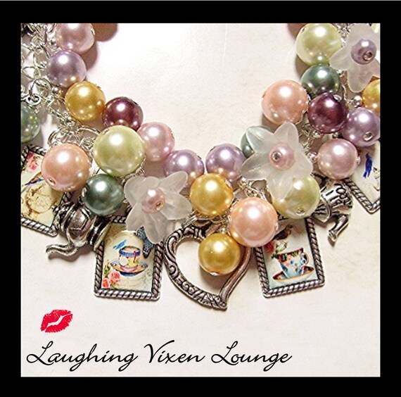 Items similar to Tea Cup Jewelry Tea Time Charm Bracelet Tea Party