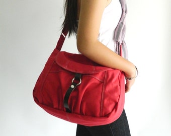 Red Messenger bag,Canvas diaper bag,women Purse, Handbag for her ,Cross body bag , shoulder bag/ SALE 30% - no.103 CLAIRE
