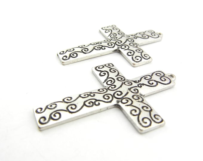 Pair of Silver-tone Scroll Design Cross Charms