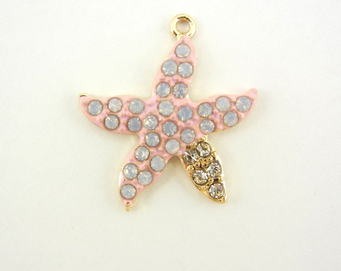 Pink Epoxy Gold-tone Starfish Charms Rhinestones