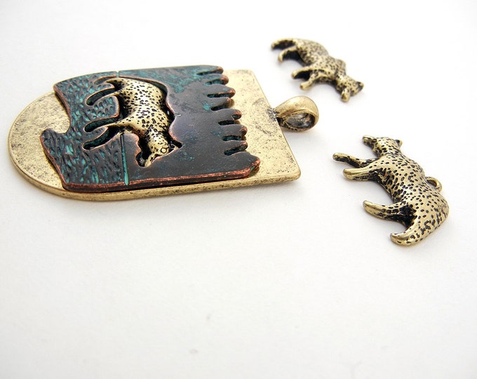 Set of Bear Charms and Pendant Antique Gold-tone and Patina