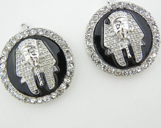 Pair of Round Egyptian Pharaoh Head Charms Silver-tone