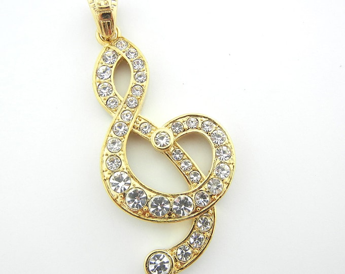 Large Musical G-clef Pendant Rhinestones