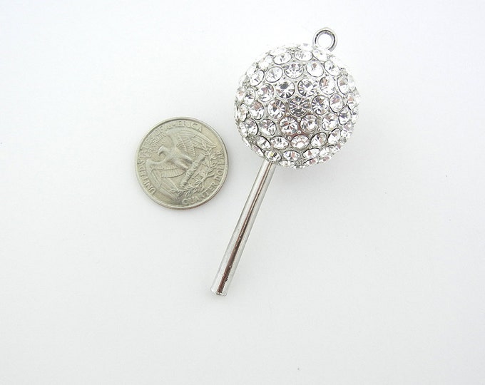 Large Rhinestone Covered Lollipop Pendant with Heart