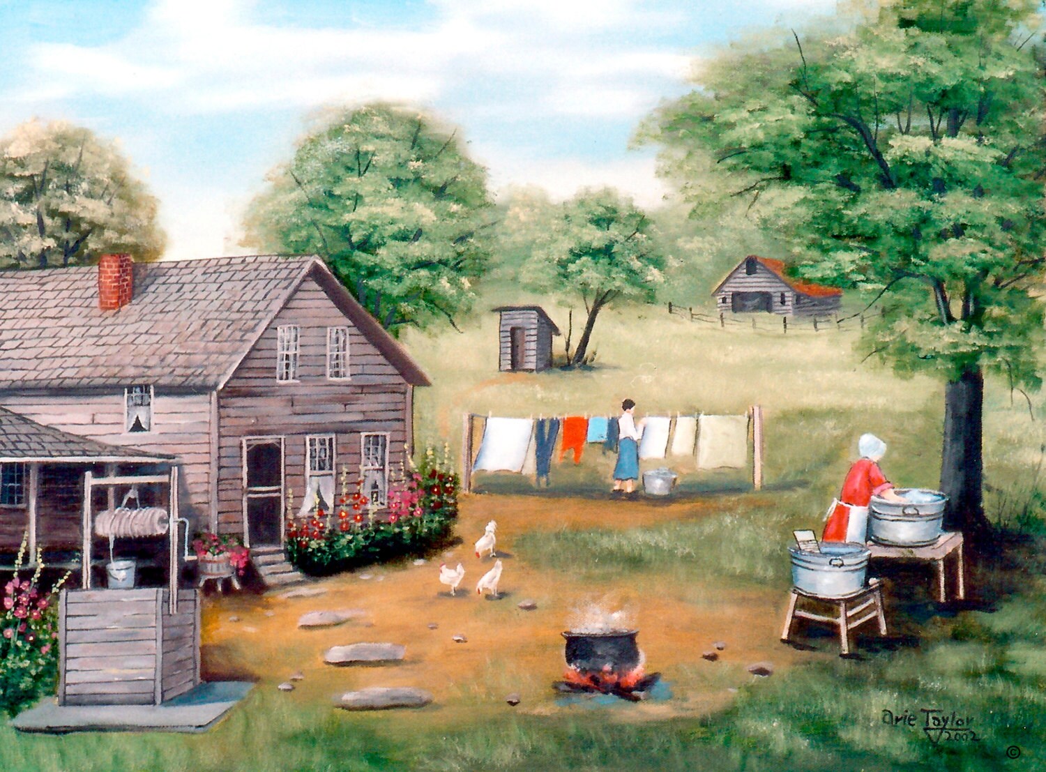 Country Memories Old House Flowers Chickens Laundry Day