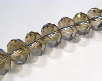 8 BEADS...Smokey Quartz Glass Faceted Rondelle BEADS...10x8mm