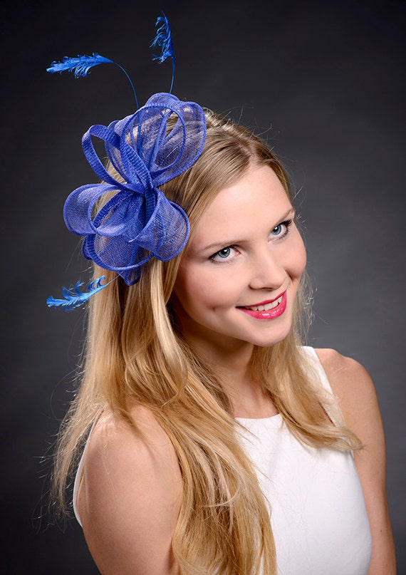 Royal blue fascinator for weddings Ascot Derby bridal