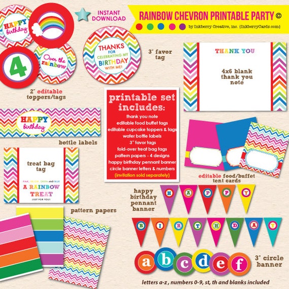 INSTANT DOWNLOAD! Rainbow Chevron Birthday Party - DIY/Printable Complete Party Pack Il_570xn