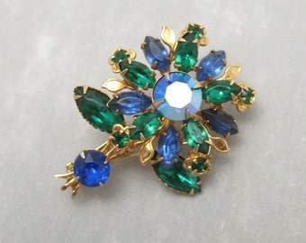 Vintage Rhinestone Brooch Flower Jewelry P5748