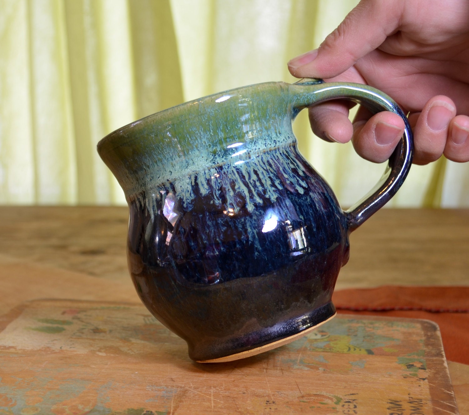 Coffee mug ceramic tea cup pottery glazed in gunmetal gray